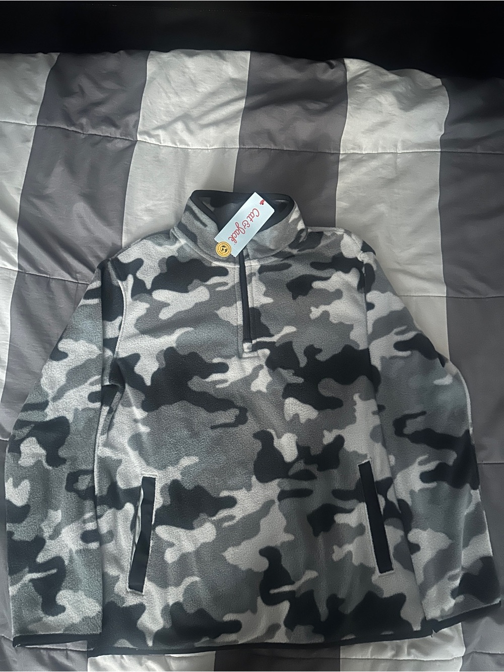 Cat & Jack Boy’s Gray and Black Camo Quarter-Zip Fleece